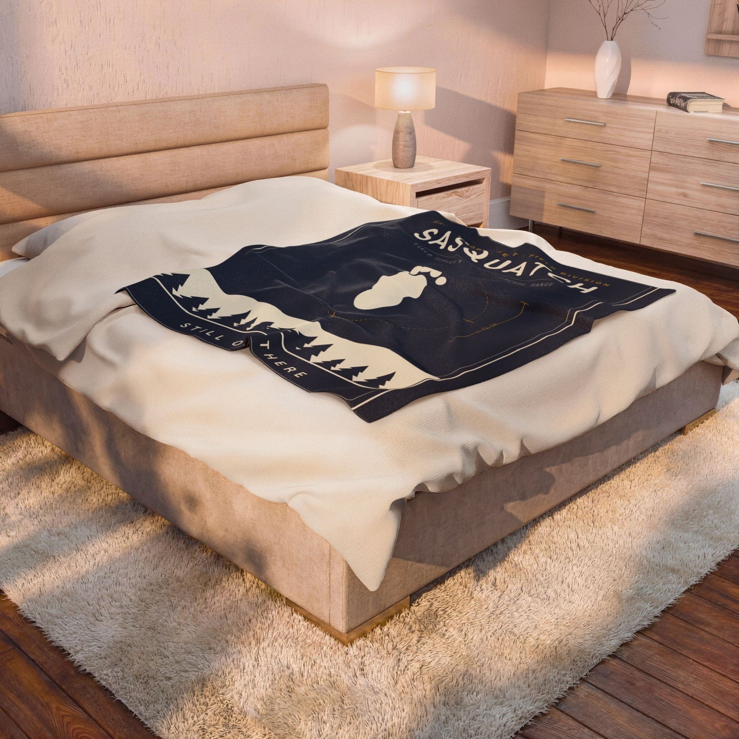 Sasquatch Velveteen Plush Blanket – 'Still Out There' Cozy Bigfoot Throw