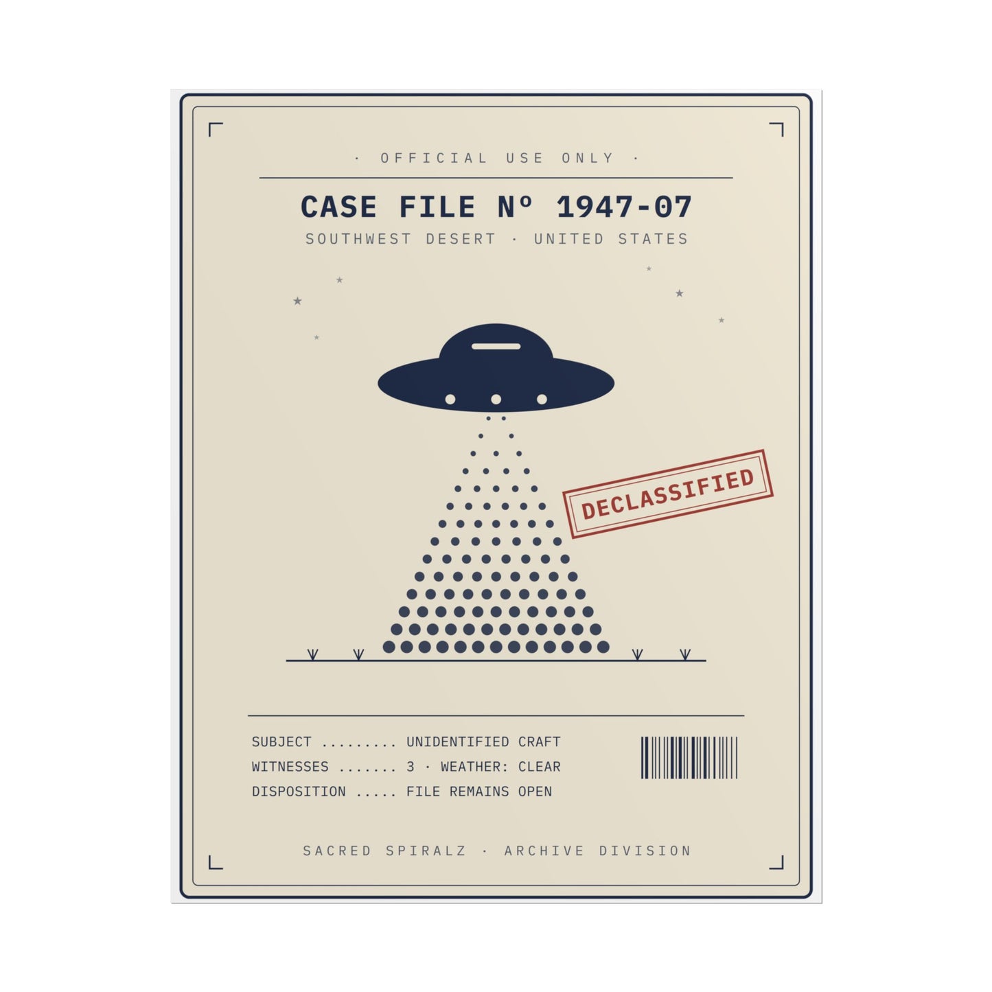 UFO Case File Poster – 'Case File No. 1947-07' Declassified Alien Abduction Wall Art