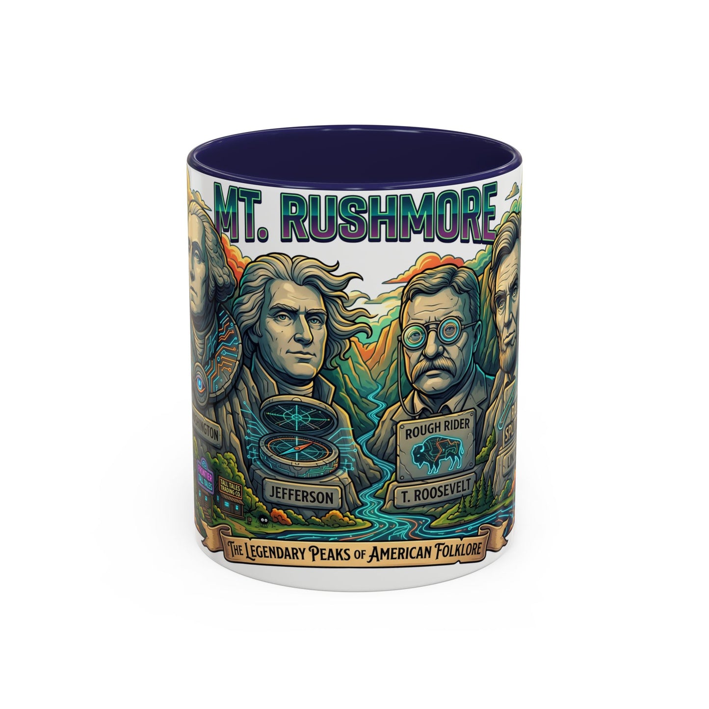 Mt. Rushmore Illustrated Accent Coffee Mug — Patriotic Presidents Art
