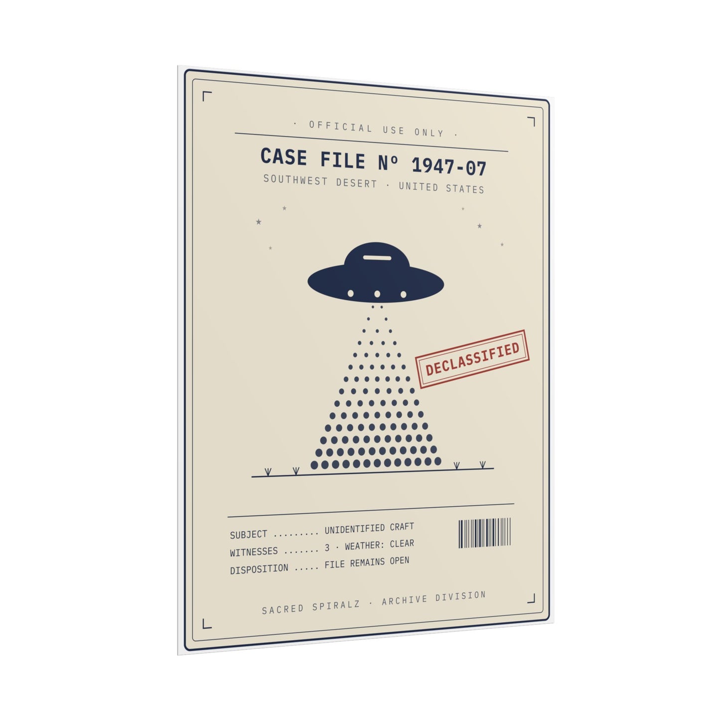UFO Case File Poster – 'Case File No. 1947-07' Declassified Alien Abduction Wall Art