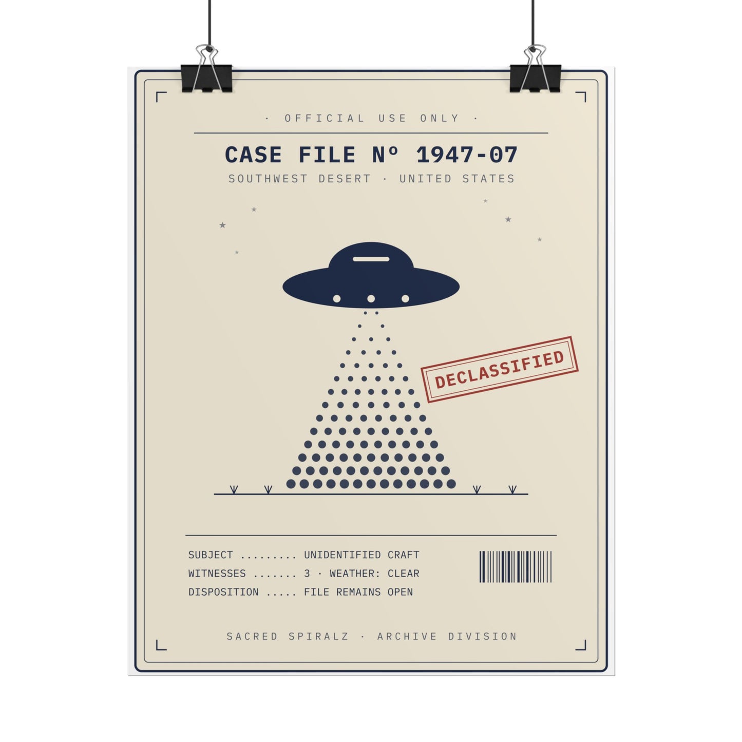 UFO Case File Poster – 'Case File No. 1947-07' Declassified Alien Abduction Wall Art