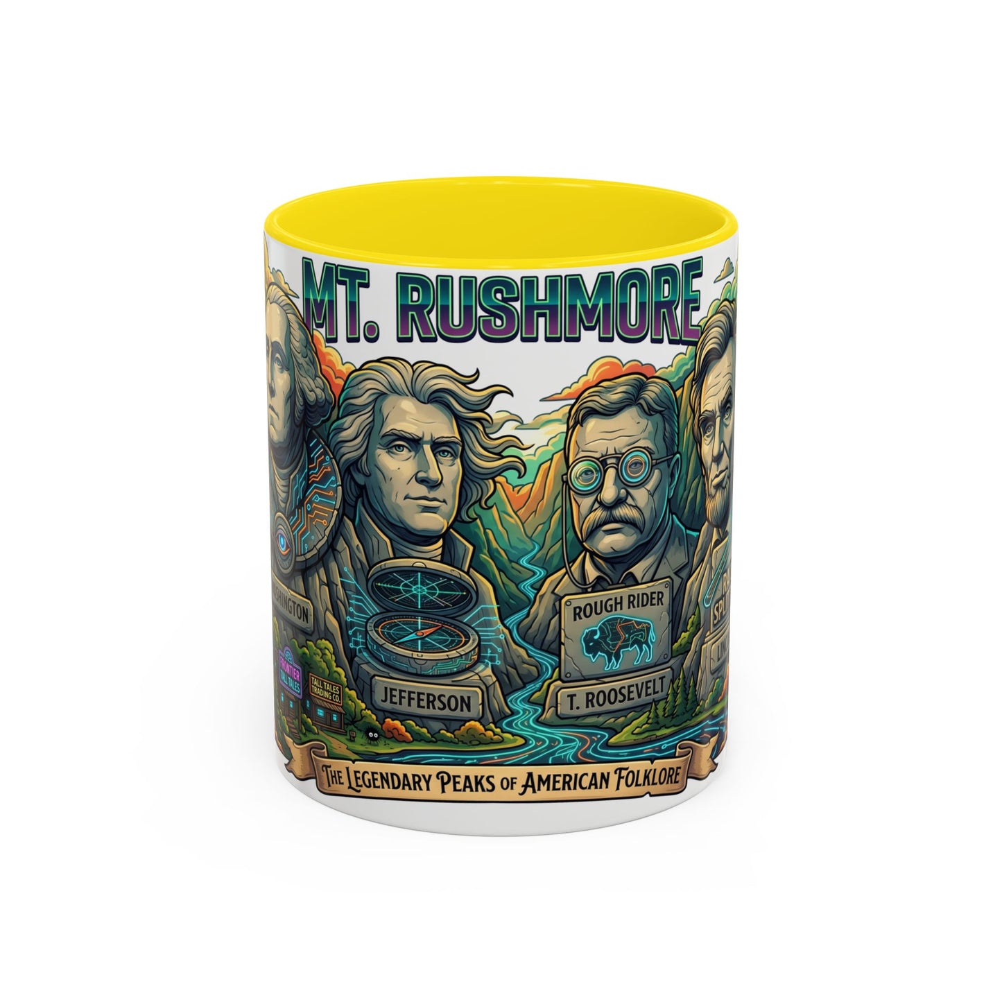 Mt. Rushmore Illustrated Accent Coffee Mug — Patriotic Presidents Art