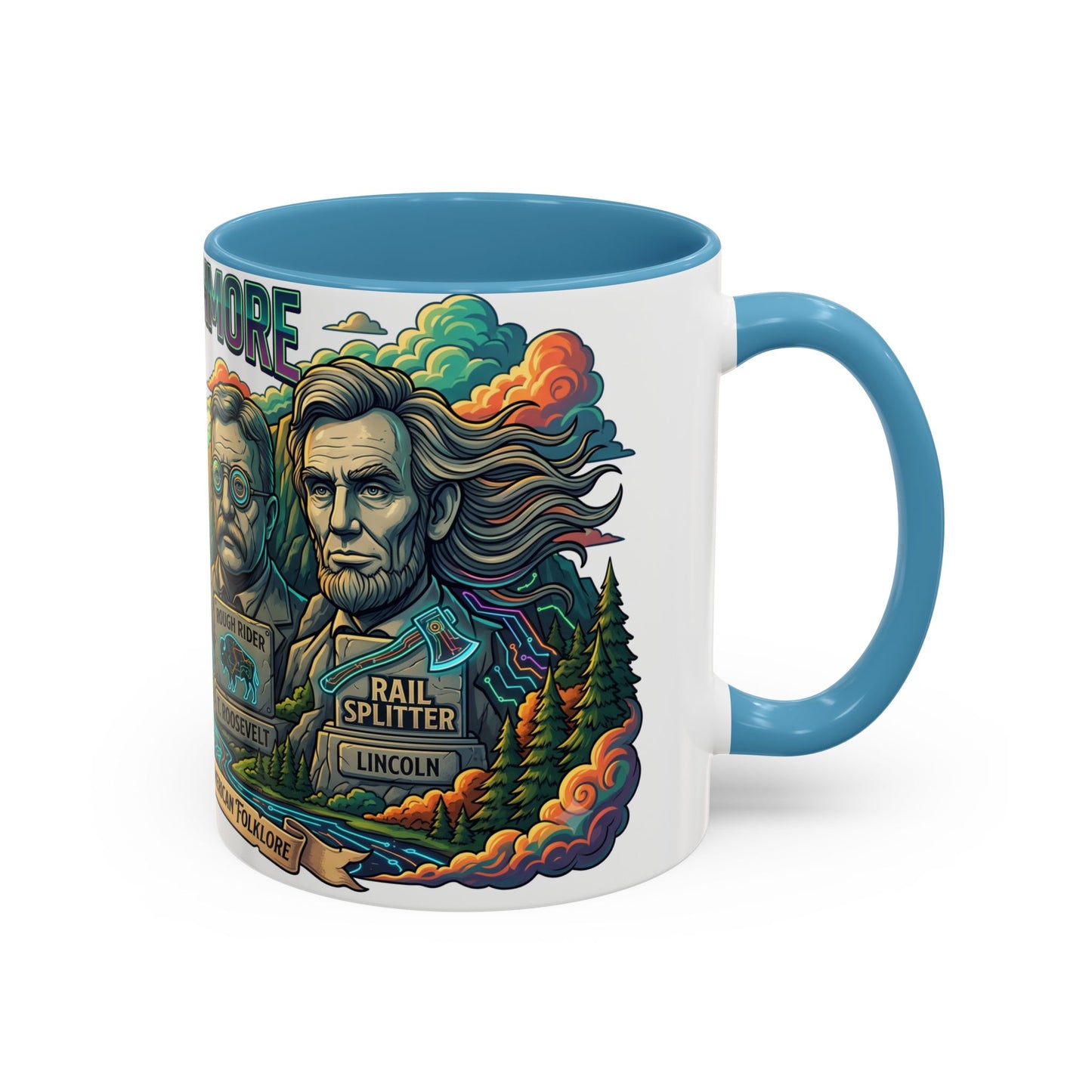 Mt. Rushmore Illustrated Accent Coffee Mug — Patriotic Presidents Art