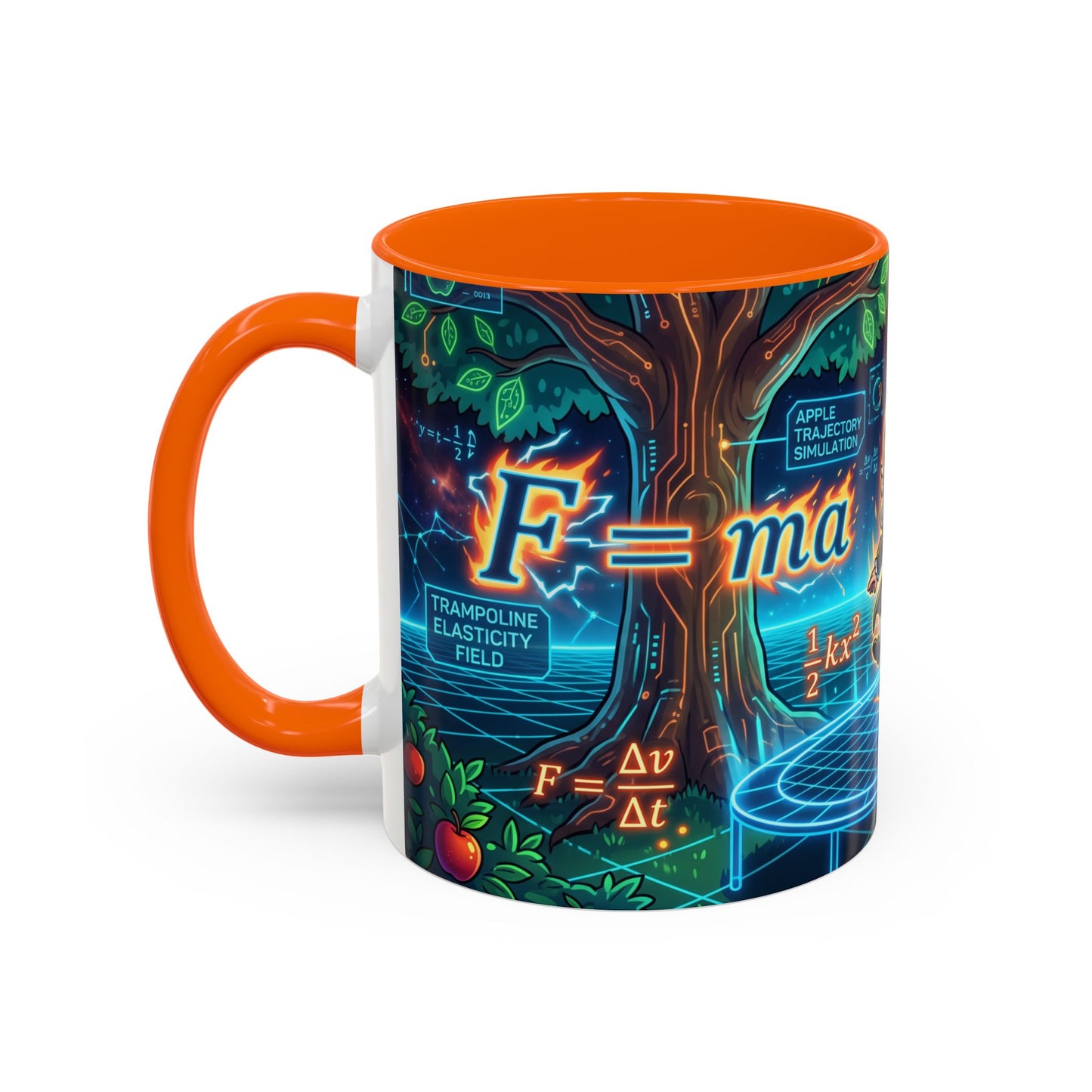 Isaac Newton Cartoon Coffee Mug — Physics Equations & Apple Science Design