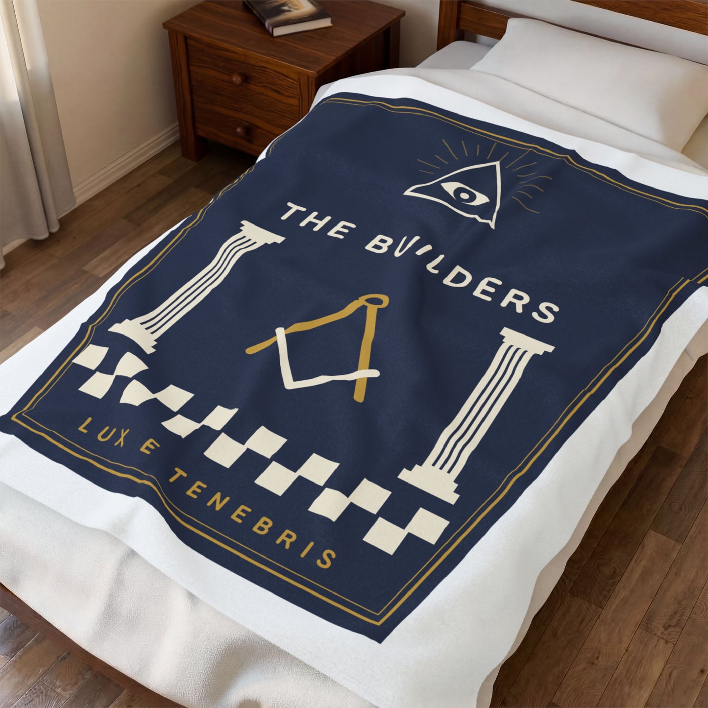 Velveteen Blanket - "The Builders" Masonic Symbol Plush Throw (Lux e Tenebris)