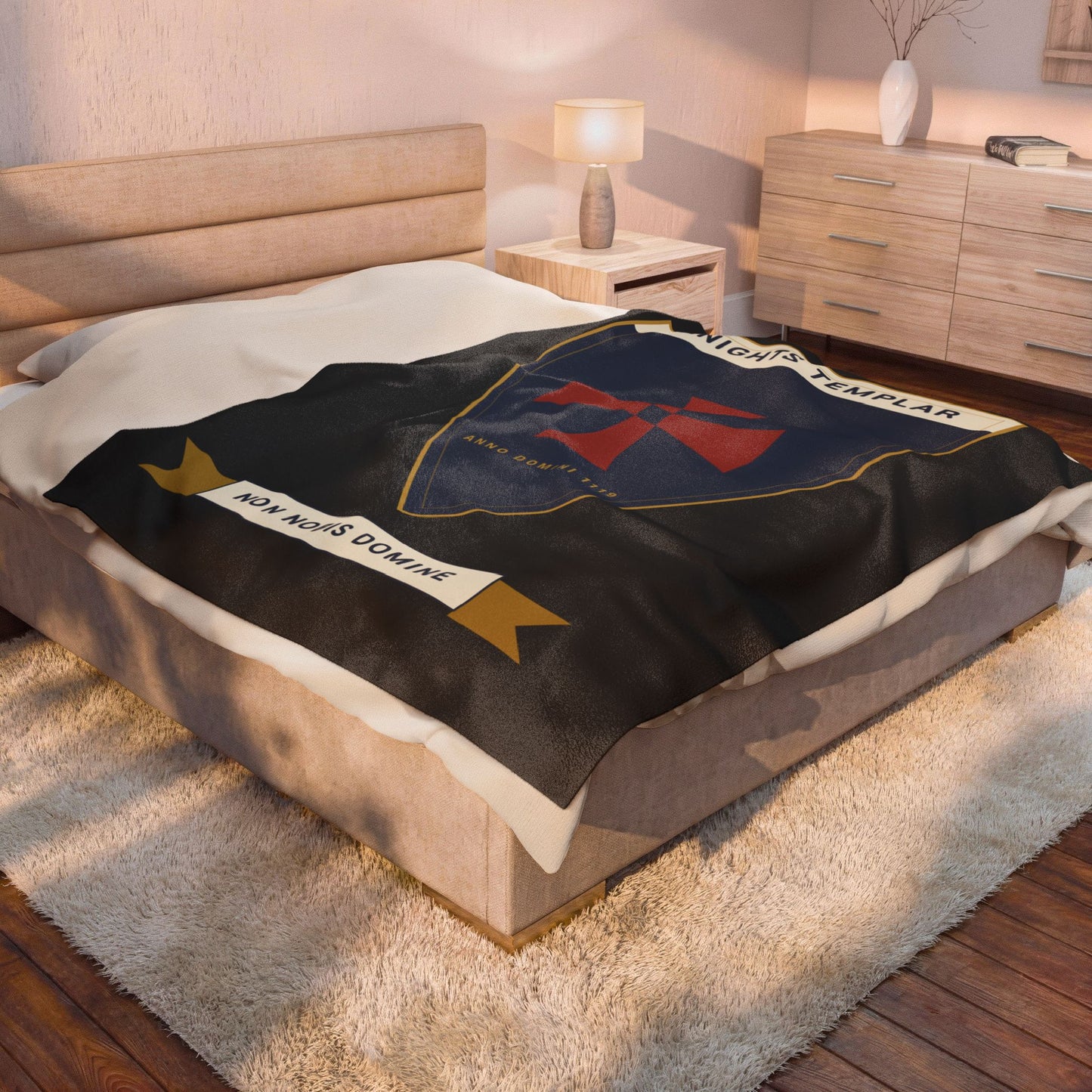 Knights Templar Shield Velveteen Plush Blanket – 'Non Nobis Domine' Heraldic Throw