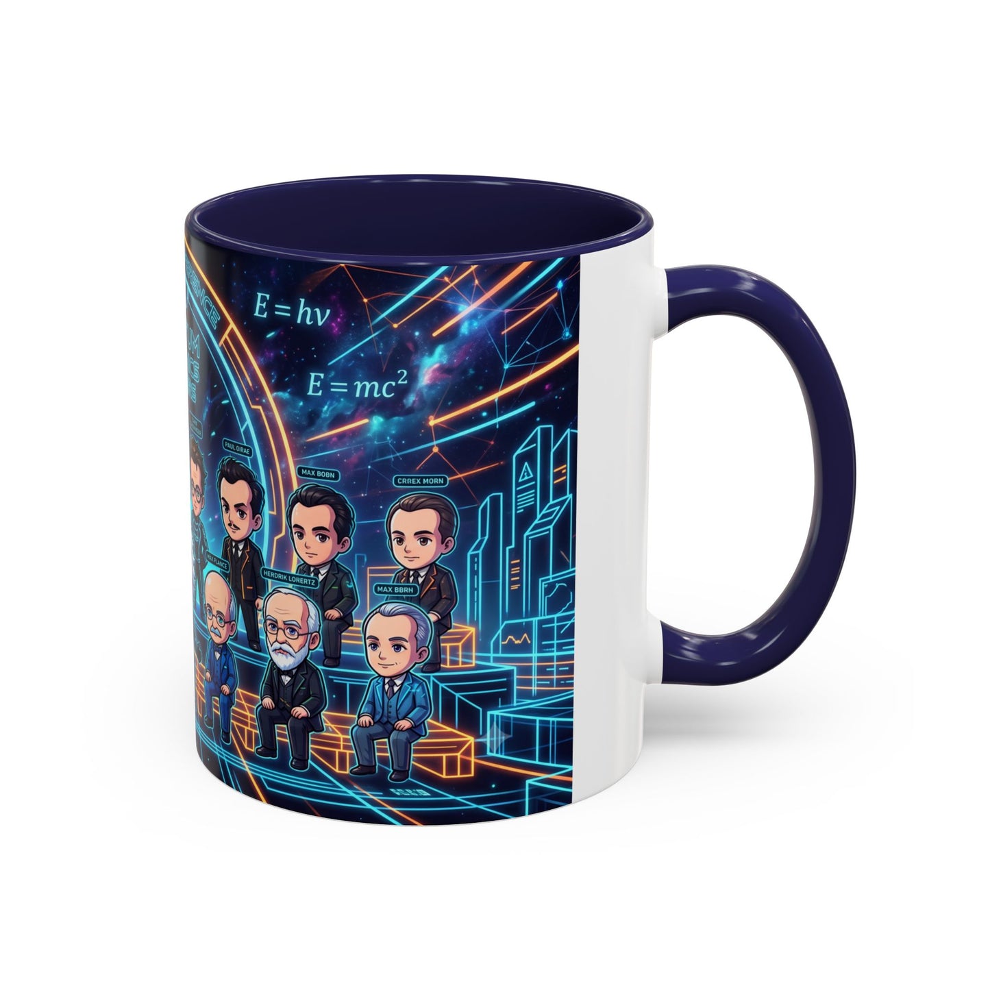 Quantum Mechanics Team Accent Coffee Mug — Cute Scientist Cartoon Design (11/15oz)