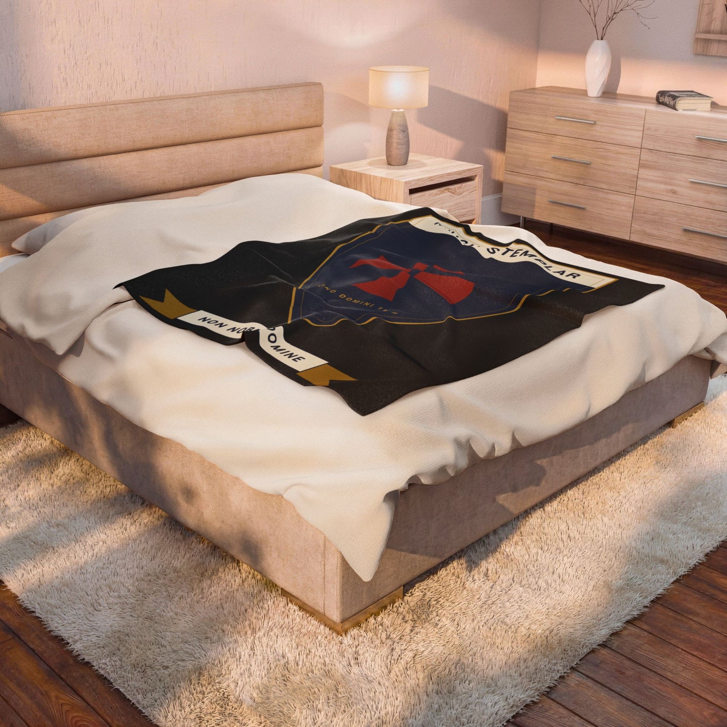 Knights Templar Shield Velveteen Plush Blanket – 'Non Nobis Domine' Heraldic Throw
