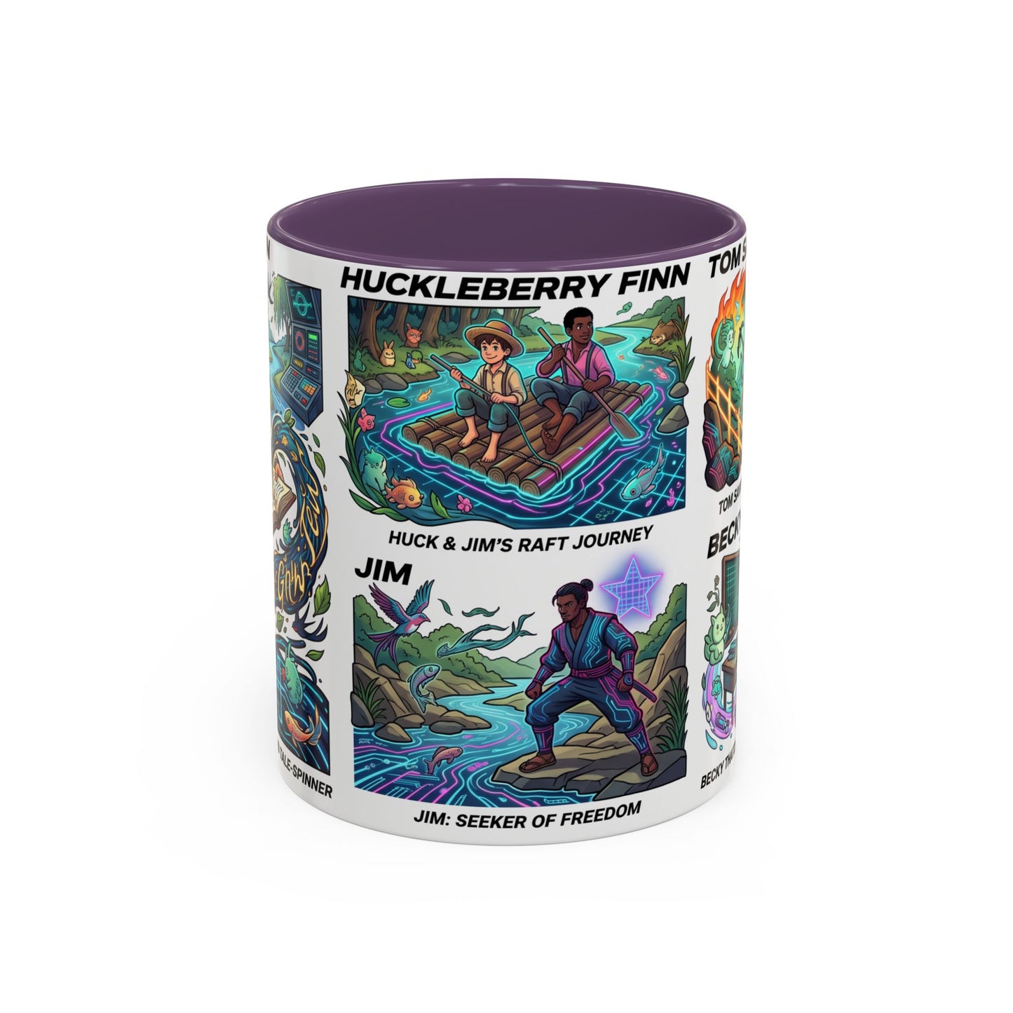 Classic Literature Collage Coffee Mug — Huckleberry Finn, Tom Sawyer & Becky Thatcher Art
