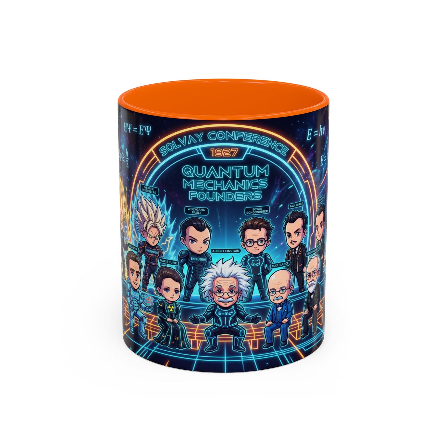 Quantum Mechanics Team Accent Coffee Mug — Cute Scientist Cartoon Design (11/15oz)