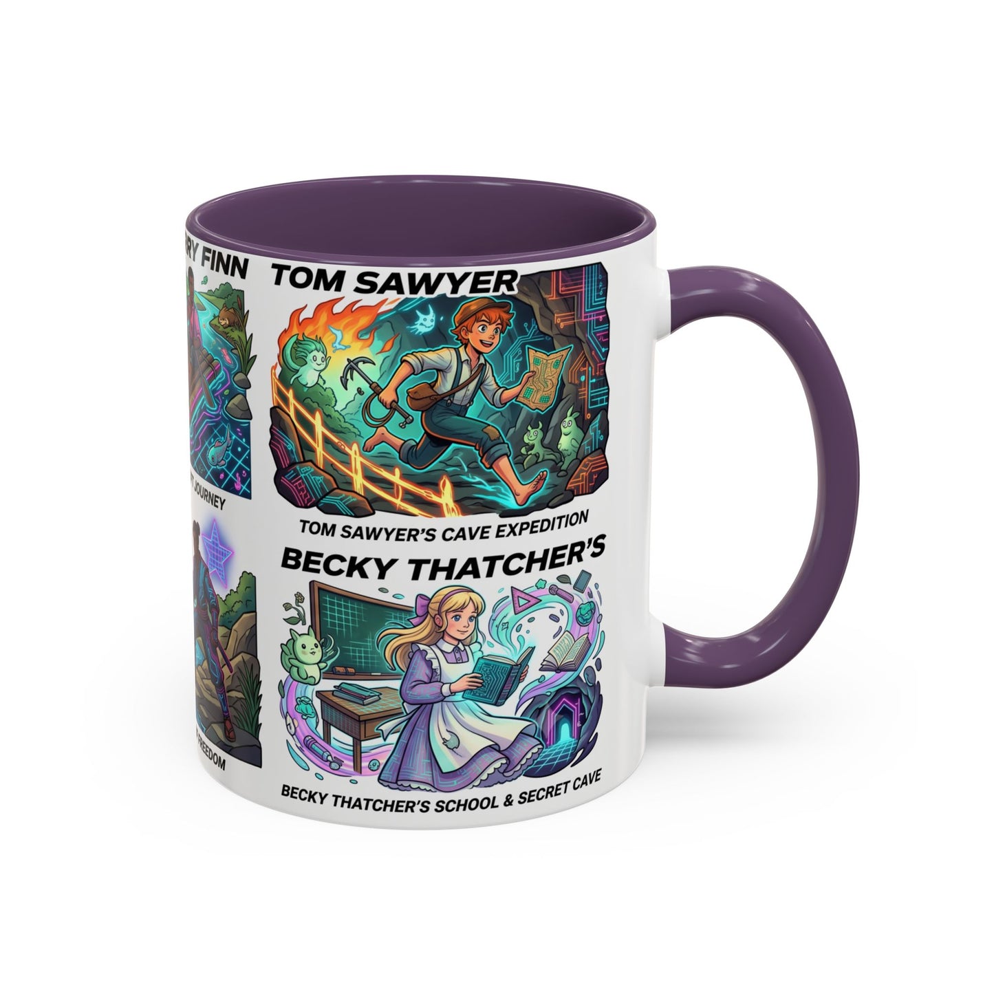 Classic Literature Collage Coffee Mug — Huckleberry Finn, Tom Sawyer & Becky Thatcher Art