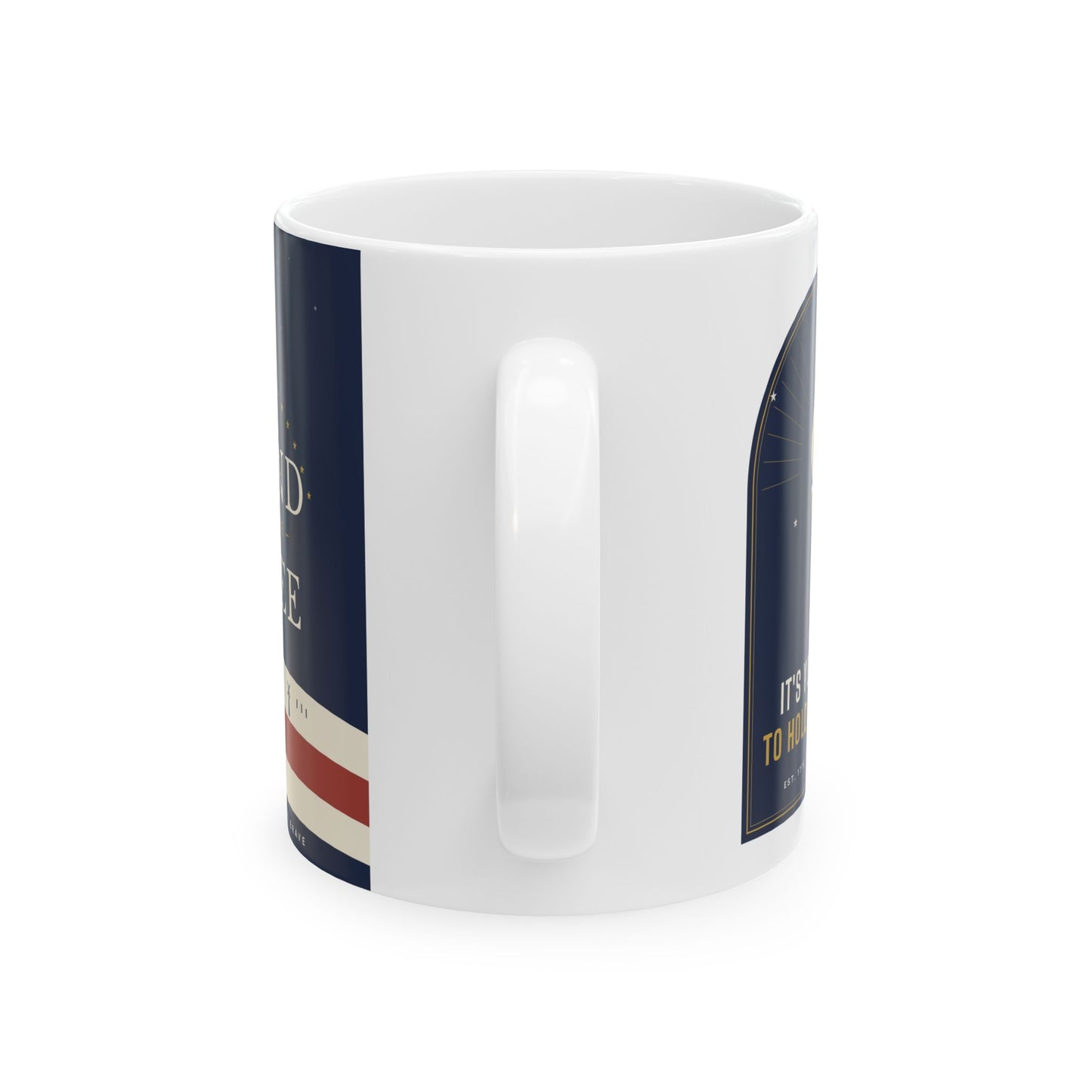Patriotic Striped Ceramic Mug (11oz/15oz) - Vintage Navy Stars & Stripes Coffee Cup