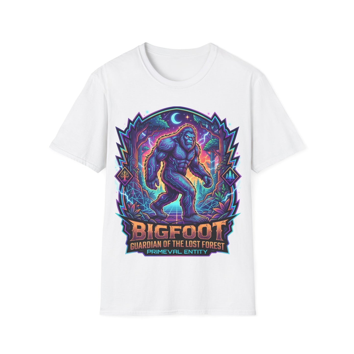 Bigfoot Graphic Tee — Retro Neon Sasquatch Illustration