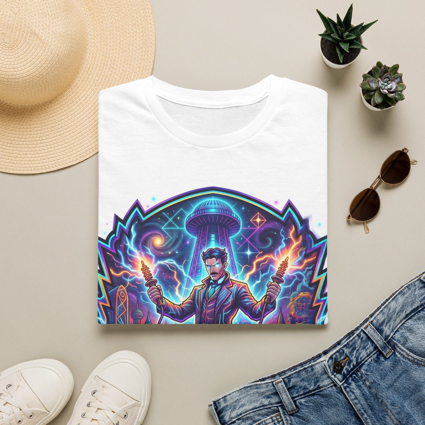 Tesla Portrait T-Shirt — Nikola Tesla Lightning Science Graphic Tee