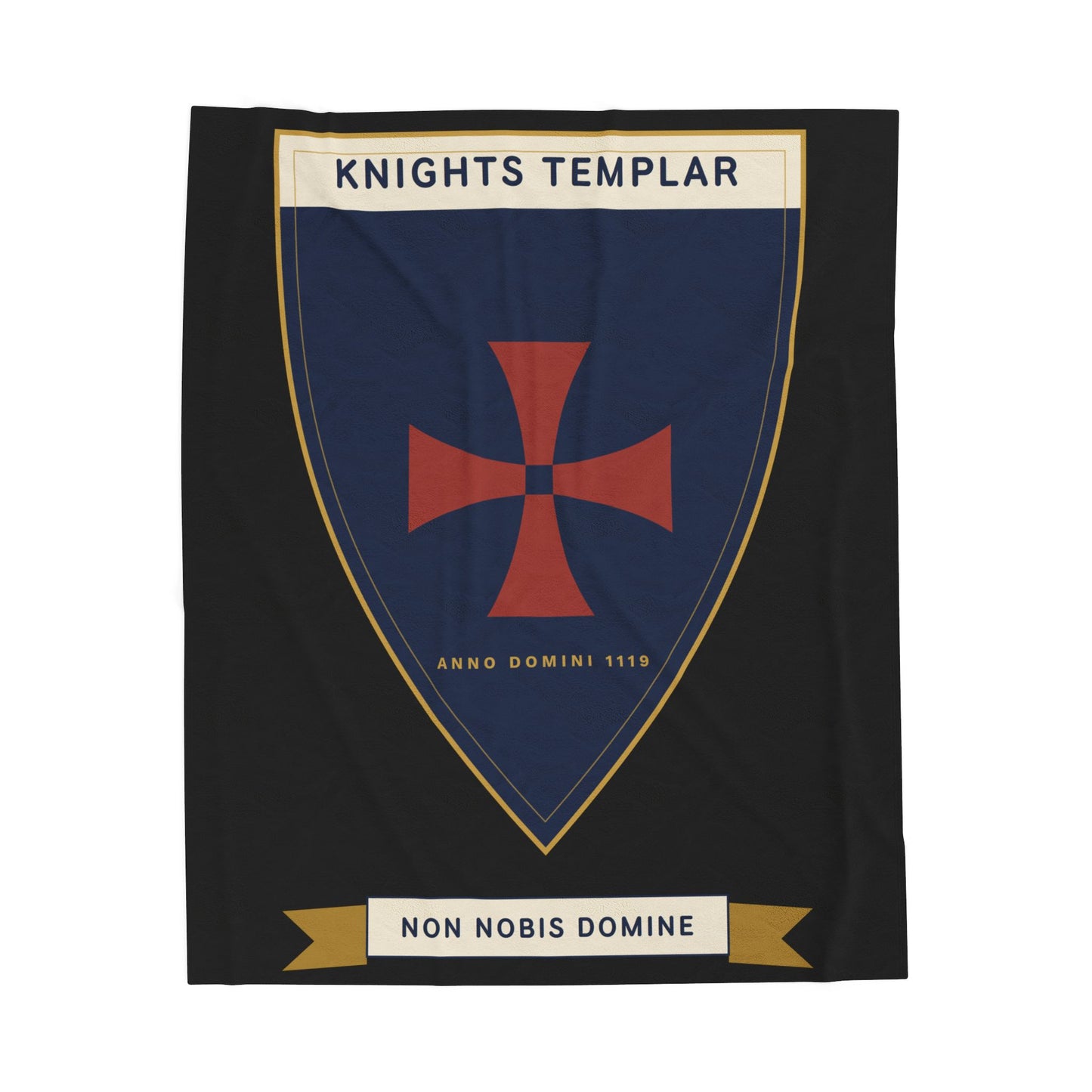 Knights Templar Shield Velveteen Plush Blanket – 'Non Nobis Domine' Heraldic Throw