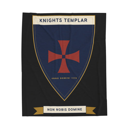 Knights Templar Shield Velveteen Plush Blanket – 'Non Nobis Domine' Heraldic Throw
