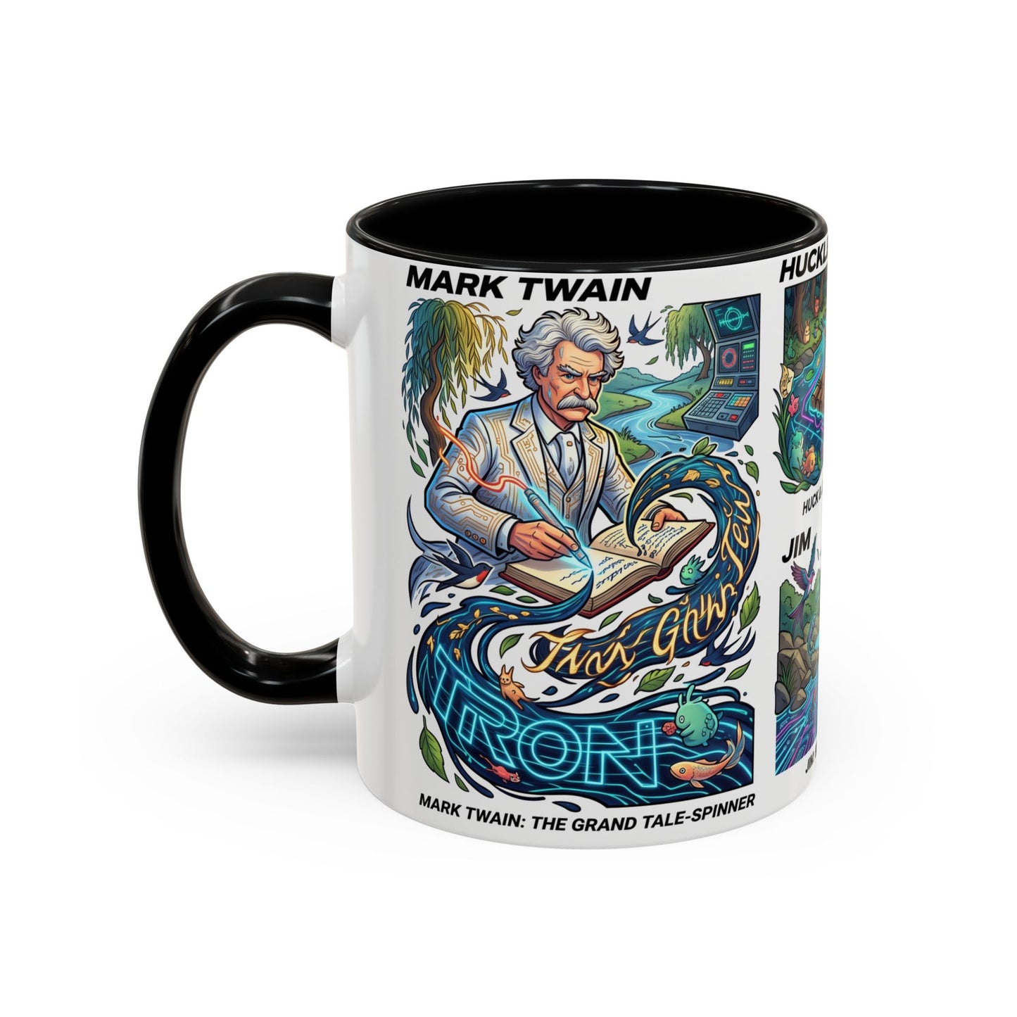 Classic Literature Collage Coffee Mug — Huckleberry Finn, Tom Sawyer & Becky Thatcher Art