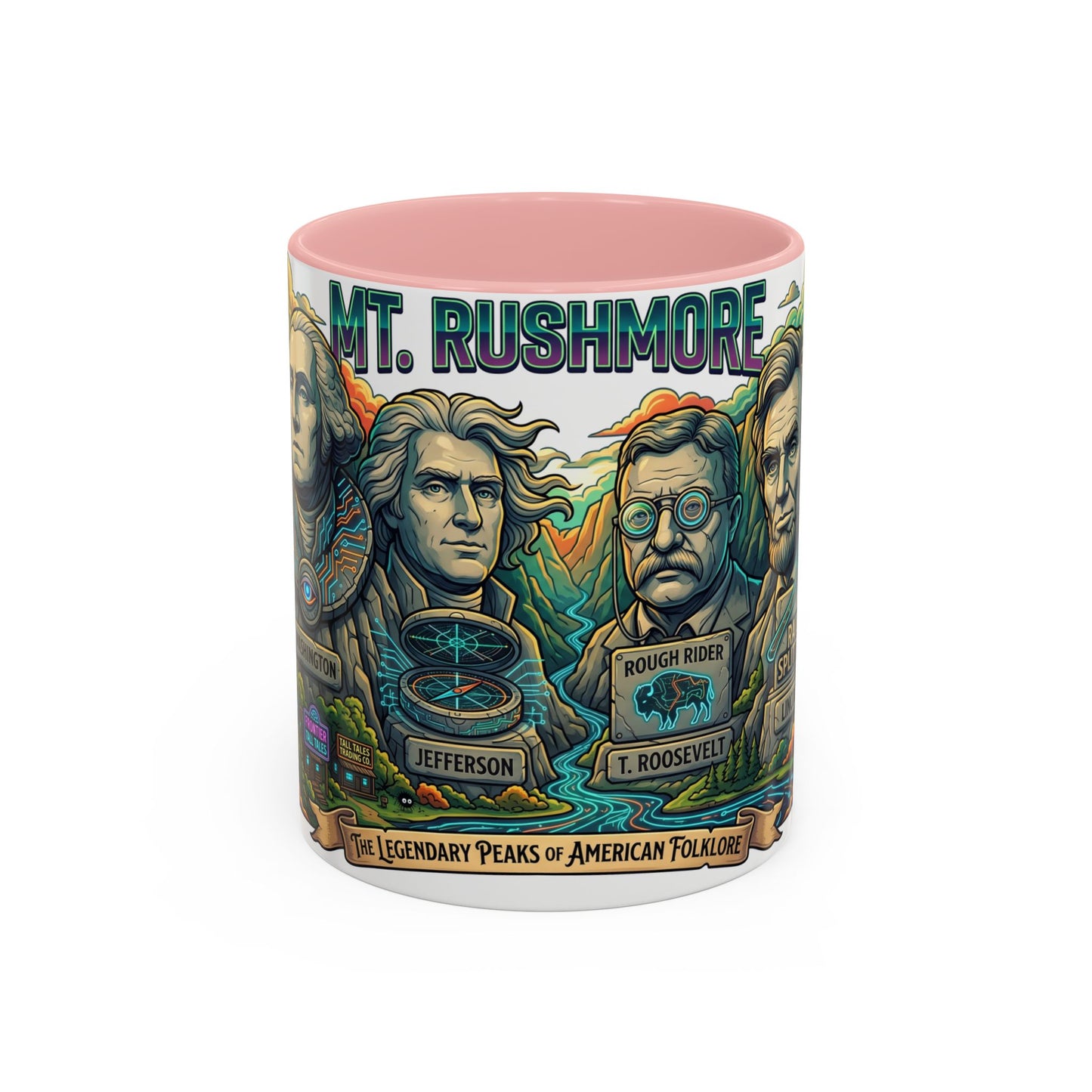 Mt. Rushmore Illustrated Accent Coffee Mug — Patriotic Presidents Art