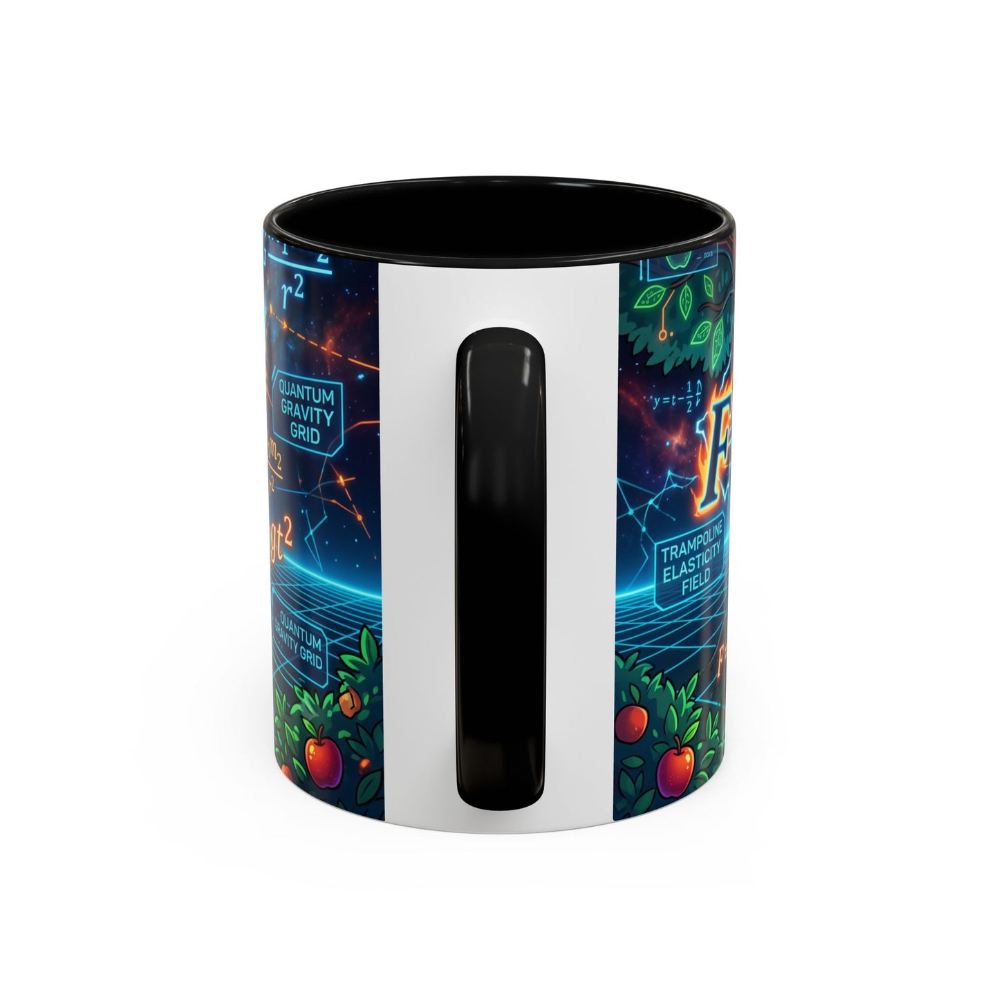 Isaac Newton Cartoon Coffee Mug — Physics Equations & Apple Science Design