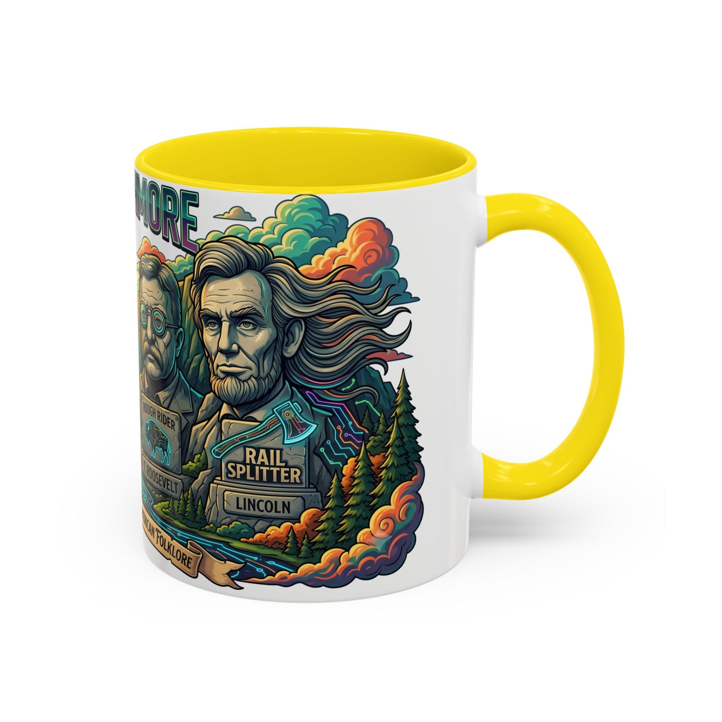 Mt. Rushmore Illustrated Accent Coffee Mug — Patriotic Presidents Art