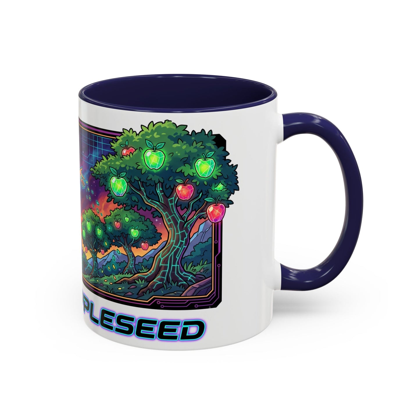 Johnny Appleseed Accent Coffee Mug — Colorful Retro Nature Art (11/15oz)