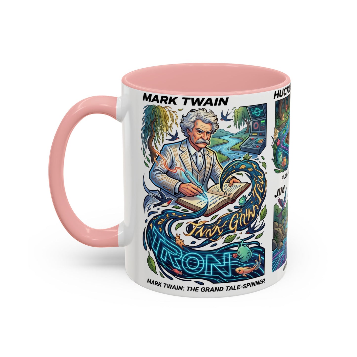 Classic Literature Collage Coffee Mug — Huckleberry Finn, Tom Sawyer & Becky Thatcher Art