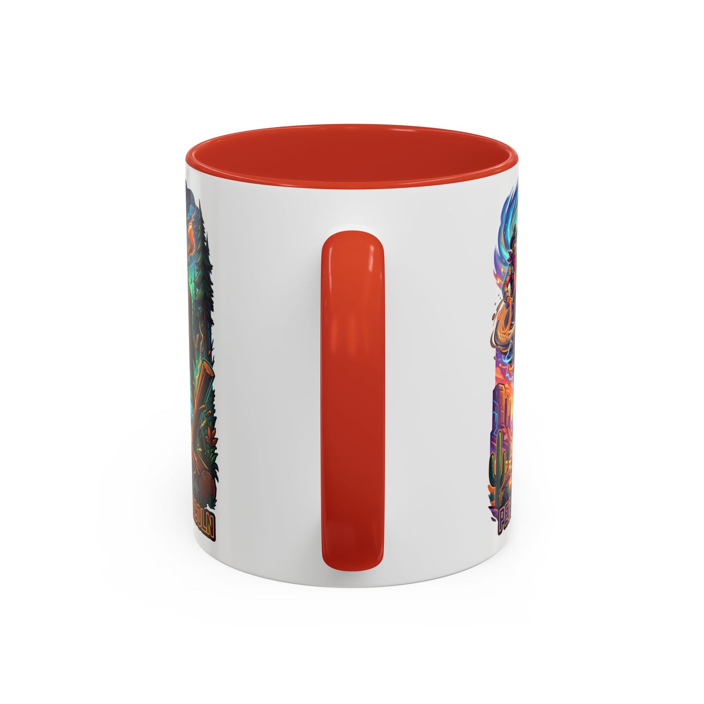Lumberjack Legends Accent Coffee Mug — Illustrated Paul & Babe, John Henry, Abe Lincoln Designs (11/15oz)