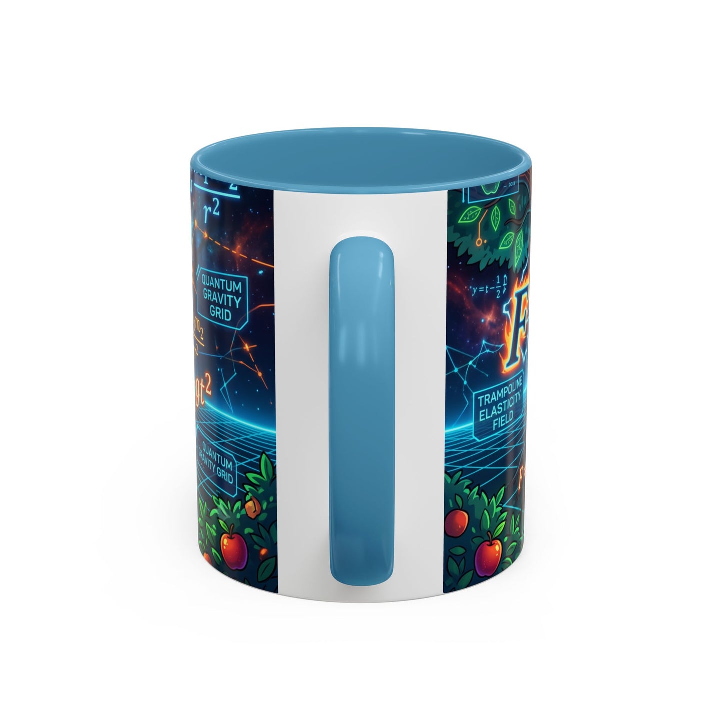 Isaac Newton Cartoon Coffee Mug — Physics Equations & Apple Science Design