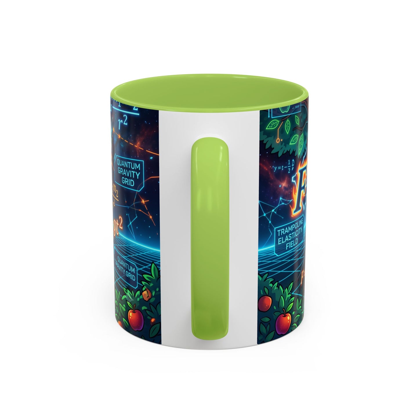 Isaac Newton Cartoon Coffee Mug — Physics Equations & Apple Science Design