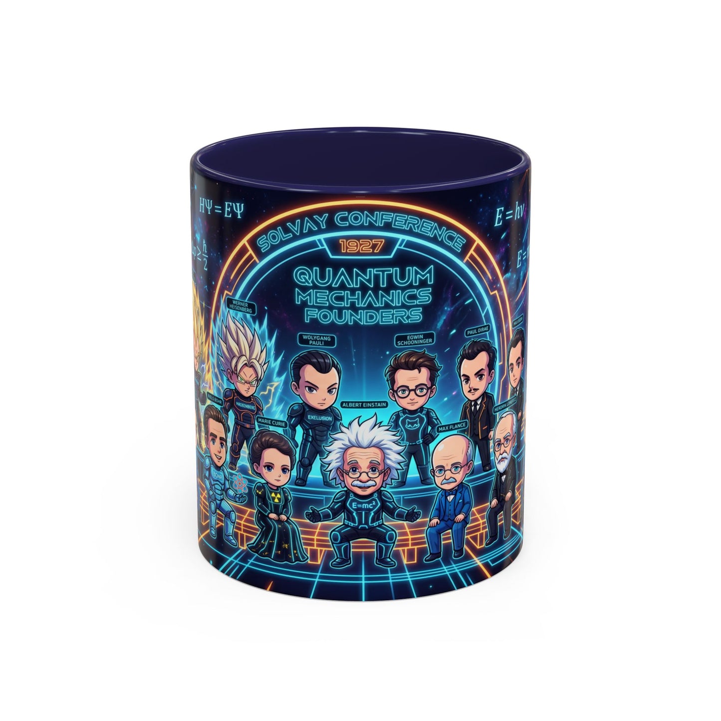 Quantum Mechanics Team Accent Coffee Mug — Cute Scientist Cartoon Design (11/15oz)