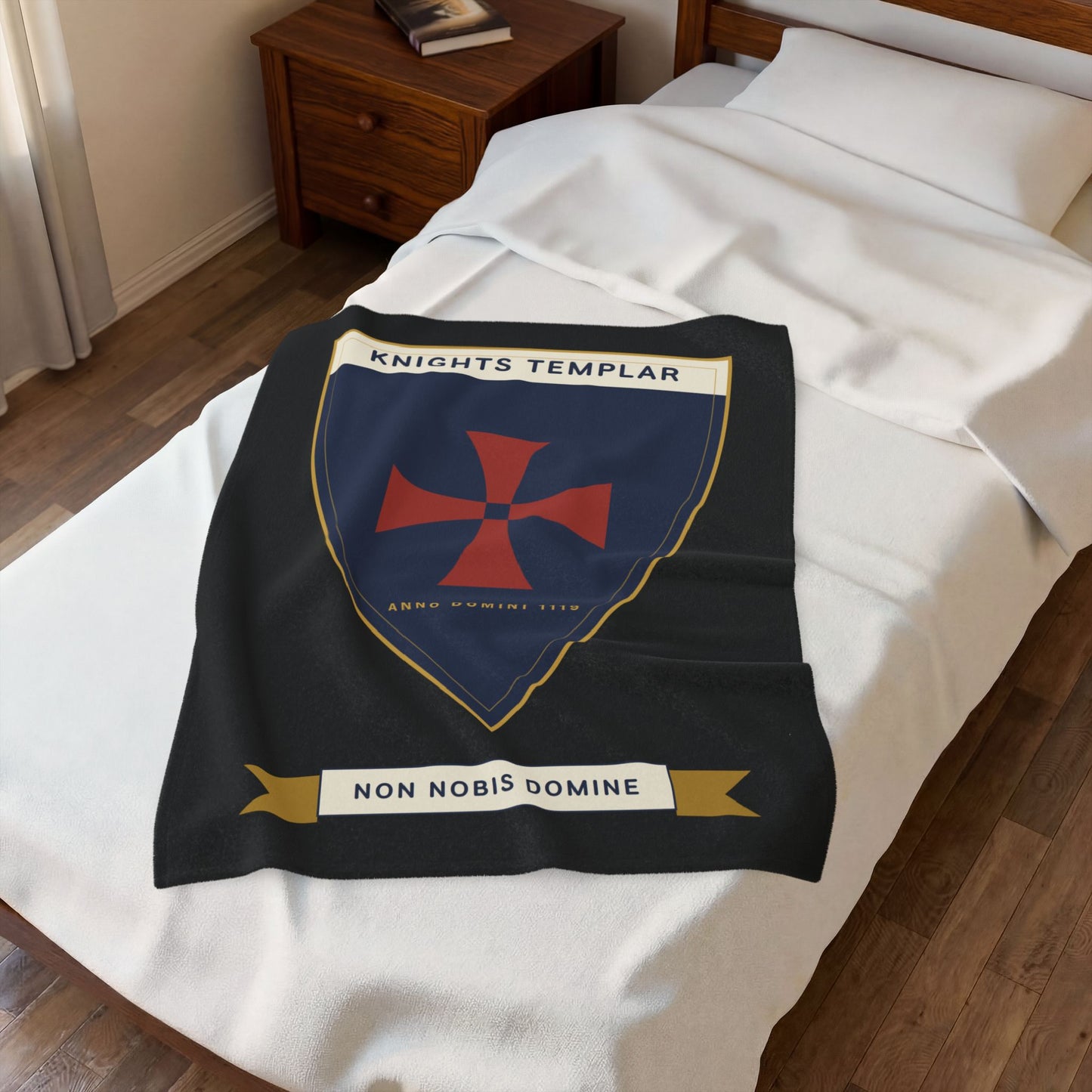 Knights Templar Shield Velveteen Plush Blanket – 'Non Nobis Domine' Heraldic Throw