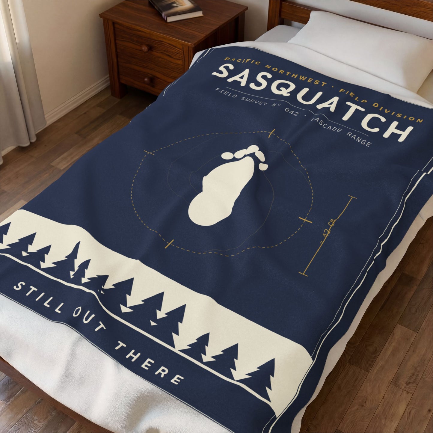 Sasquatch Velveteen Plush Blanket – 'Still Out There' Cozy Bigfoot Throw