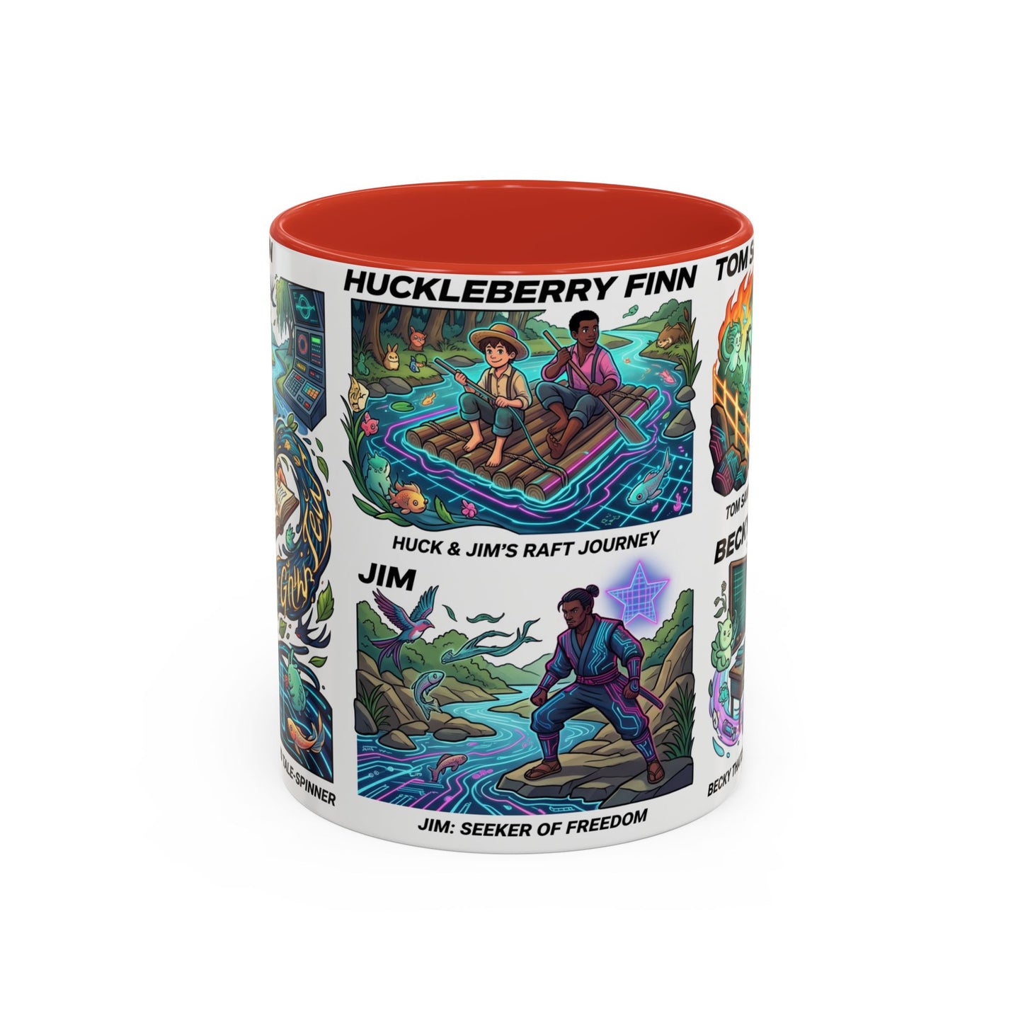Classic Literature Collage Coffee Mug — Huckleberry Finn, Tom Sawyer & Becky Thatcher Art