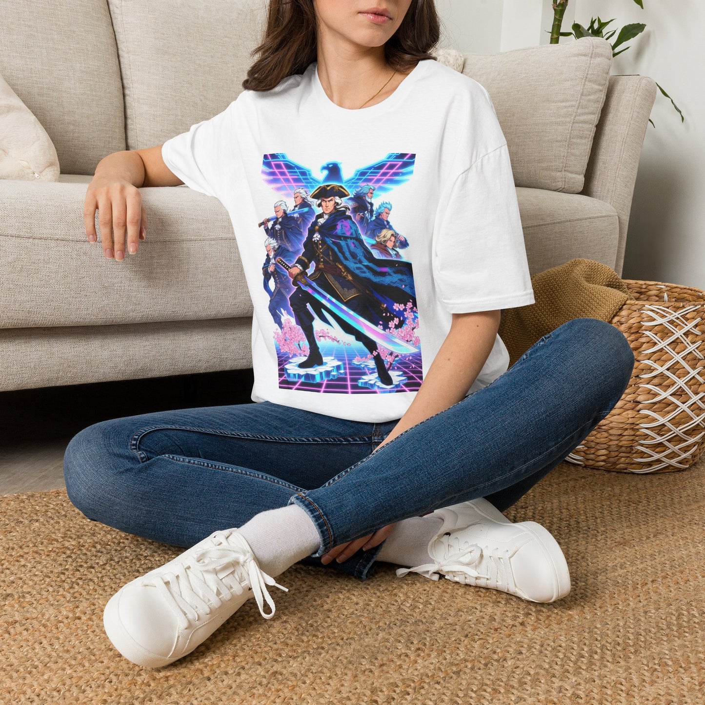 George Washington Retro Cyberpunk Tee — Neon Eagle Anime Captain Shirt
