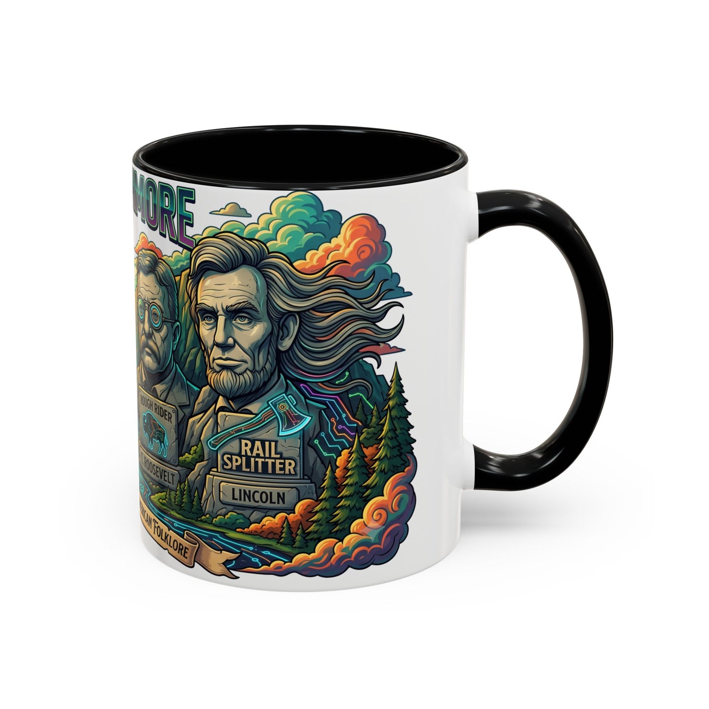 Mt. Rushmore Illustrated Accent Coffee Mug — Patriotic Presidents Art