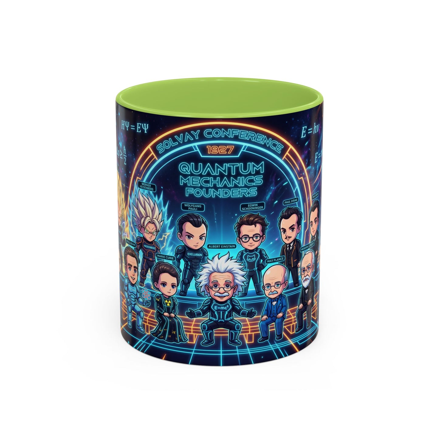 Quantum Mechanics Team Accent Coffee Mug — Cute Scientist Cartoon Design (11/15oz)