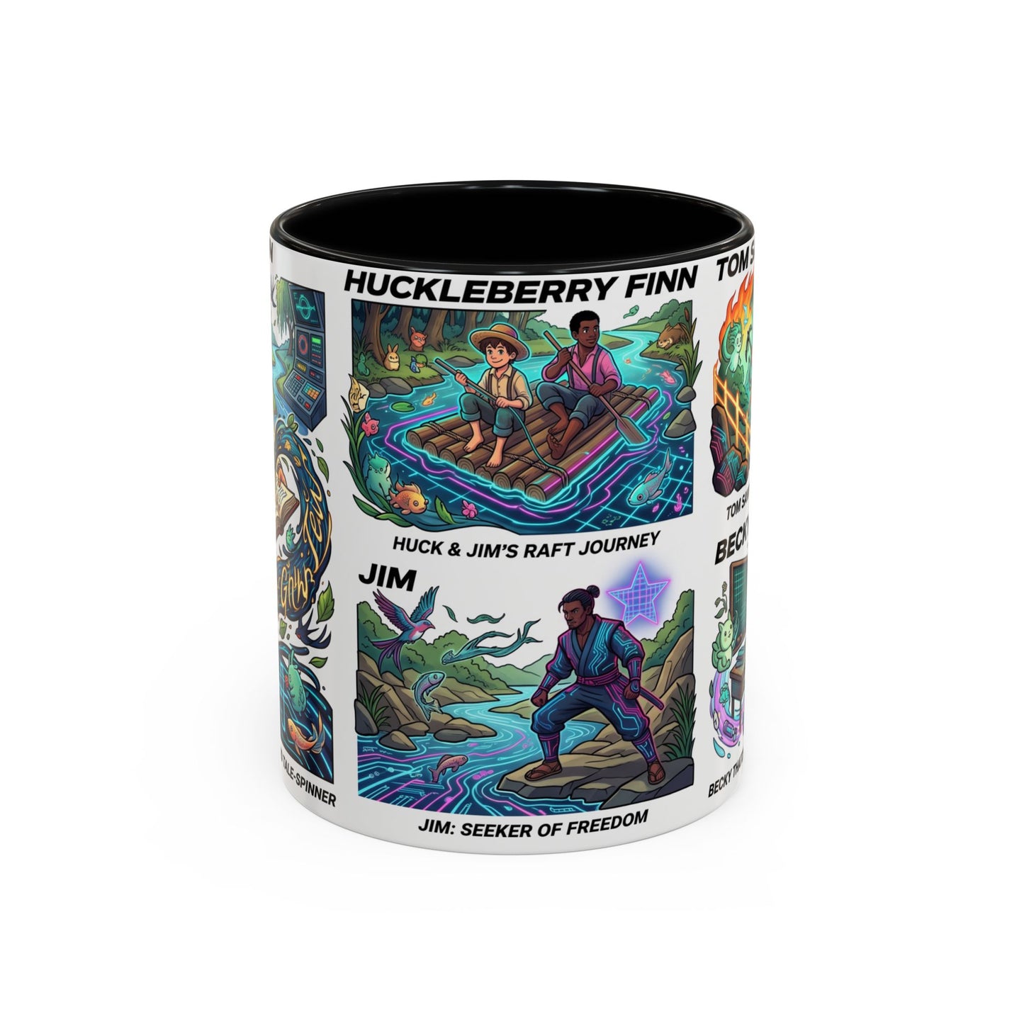Classic Literature Collage Coffee Mug — Huckleberry Finn, Tom Sawyer & Becky Thatcher Art