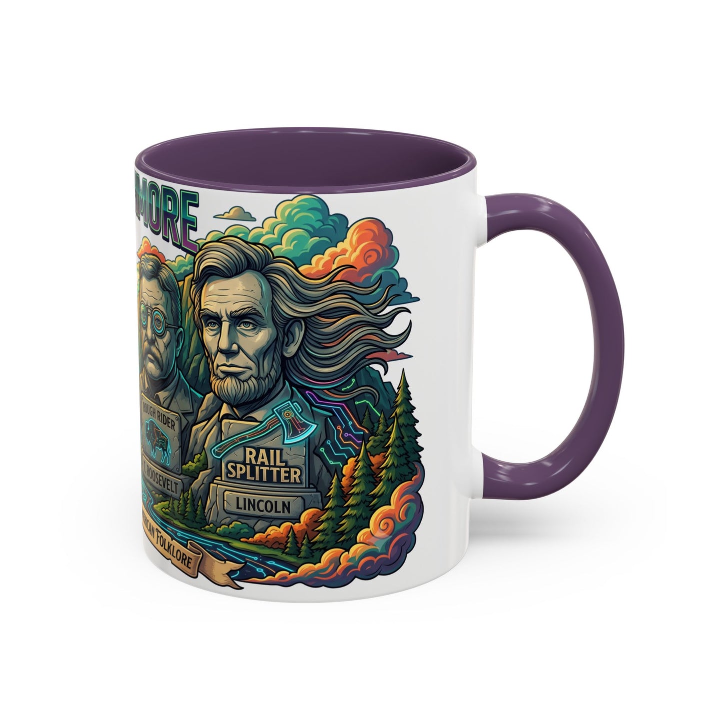 Mt. Rushmore Illustrated Accent Coffee Mug — Patriotic Presidents Art