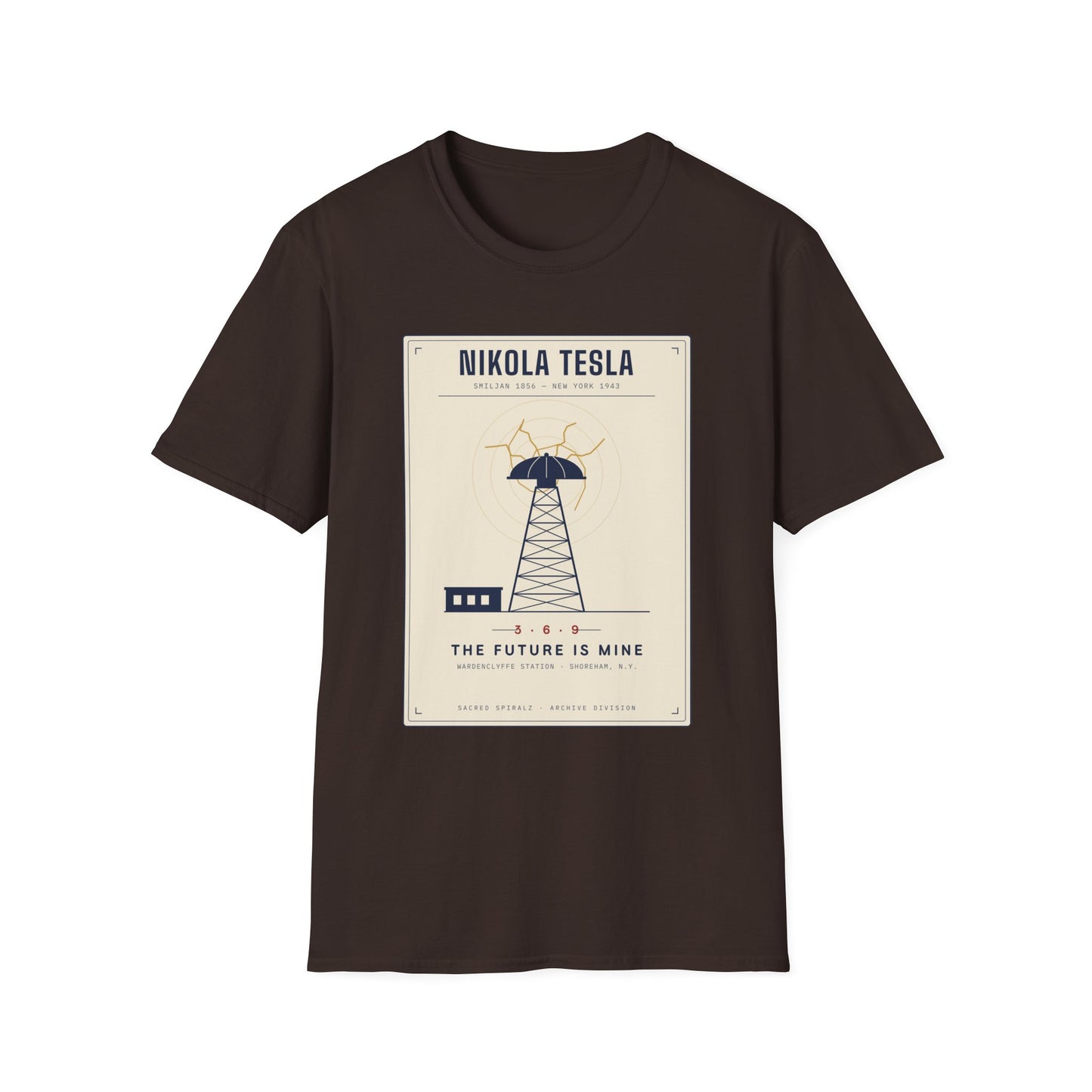 Tesla Poster T‑Shirt — "Nikola Tesla: The Future Is Mine" Vintage Science Tee