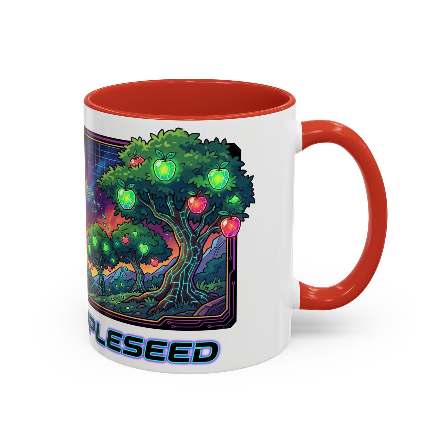 Johnny Appleseed Accent Coffee Mug — Colorful Retro Nature Art (11/15oz)