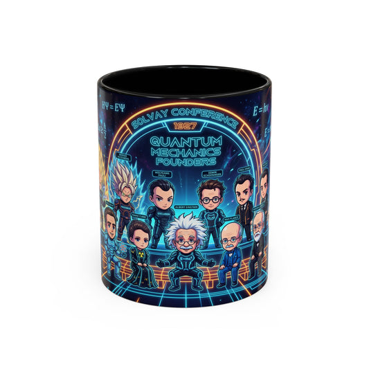 Quantum Mechanics Team Accent Coffee Mug — Cute Scientist Cartoon Design (11/15oz)