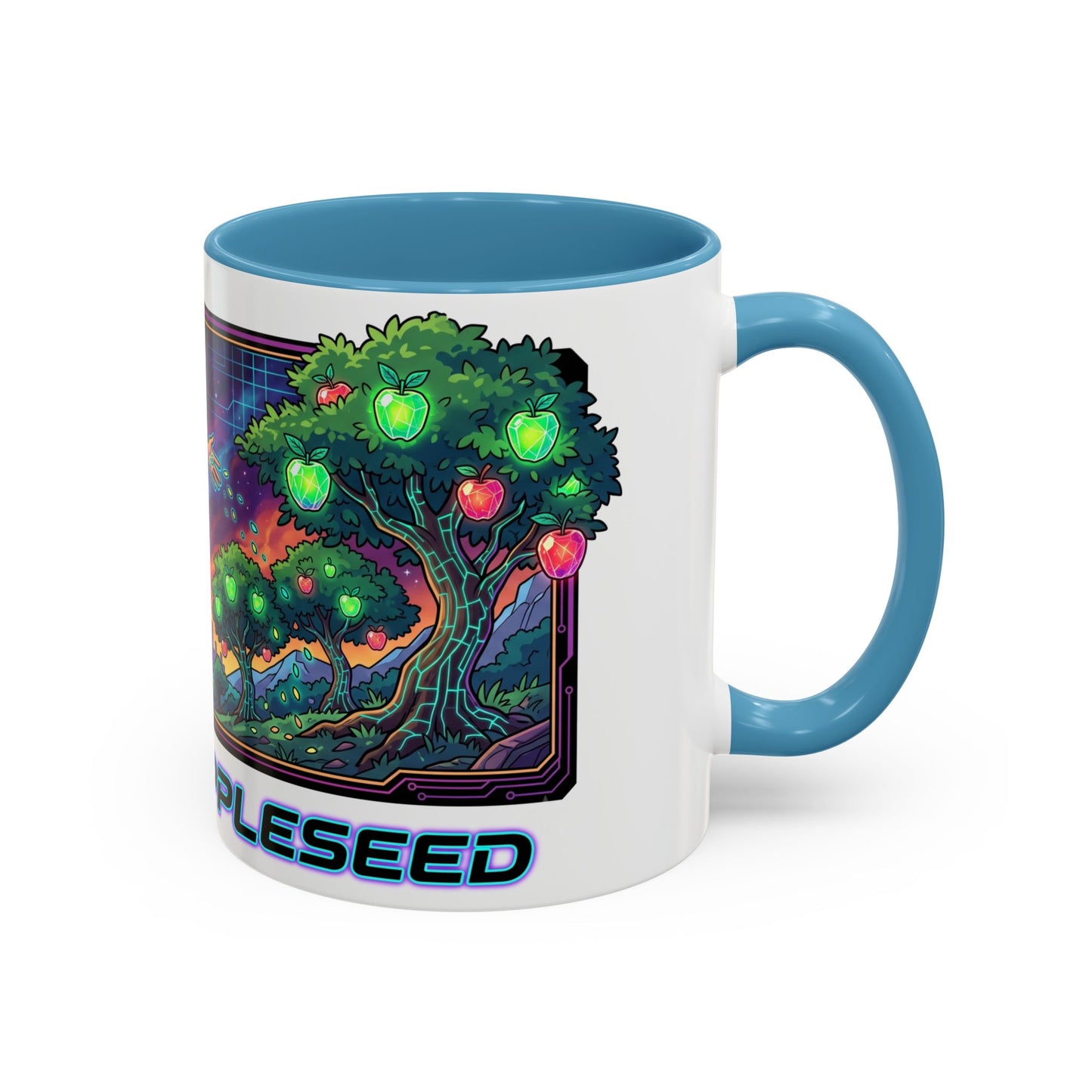 Johnny Appleseed Accent Coffee Mug — Colorful Retro Nature Art (11/15oz)