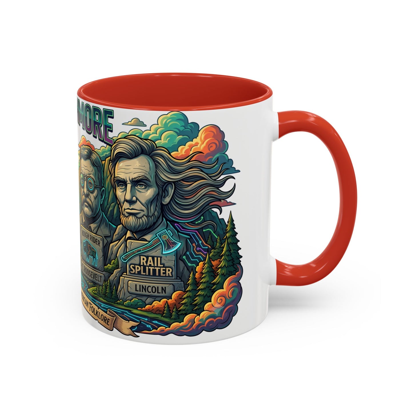 Mt. Rushmore Illustrated Accent Coffee Mug — Patriotic Presidents Art