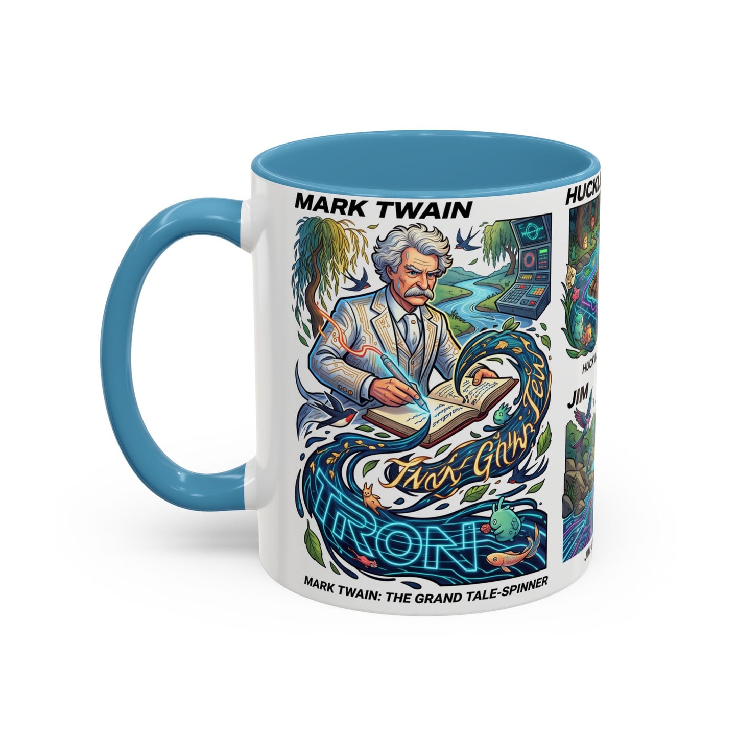 Classic Literature Collage Coffee Mug — Huckleberry Finn, Tom Sawyer & Becky Thatcher Art