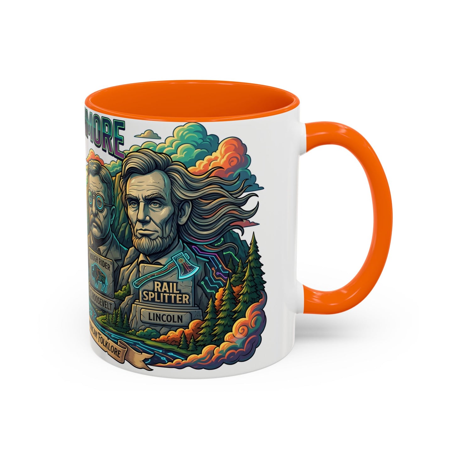 Mt. Rushmore Illustrated Accent Coffee Mug — Patriotic Presidents Art