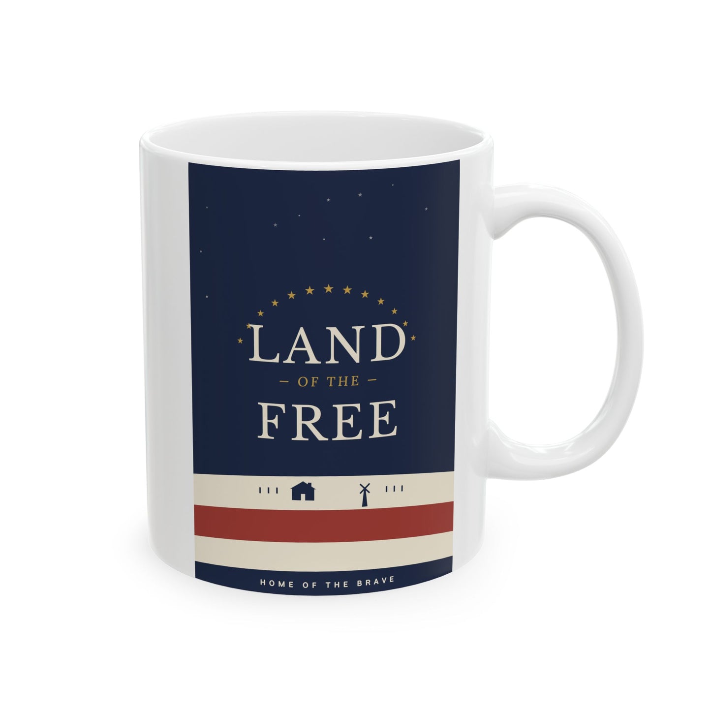 Patriotic Striped Ceramic Mug (11oz/15oz) - Vintage Navy Stars & Stripes Coffee Cup
