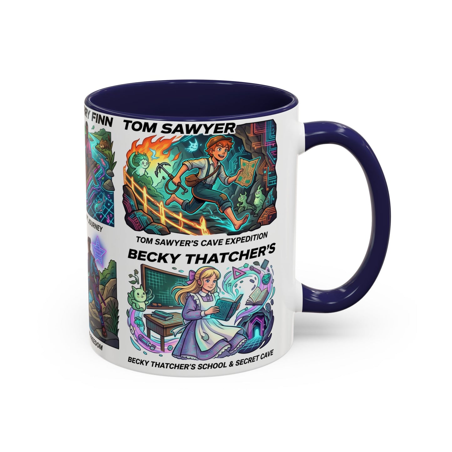 Classic Literature Collage Coffee Mug — Huckleberry Finn, Tom Sawyer & Becky Thatcher Art