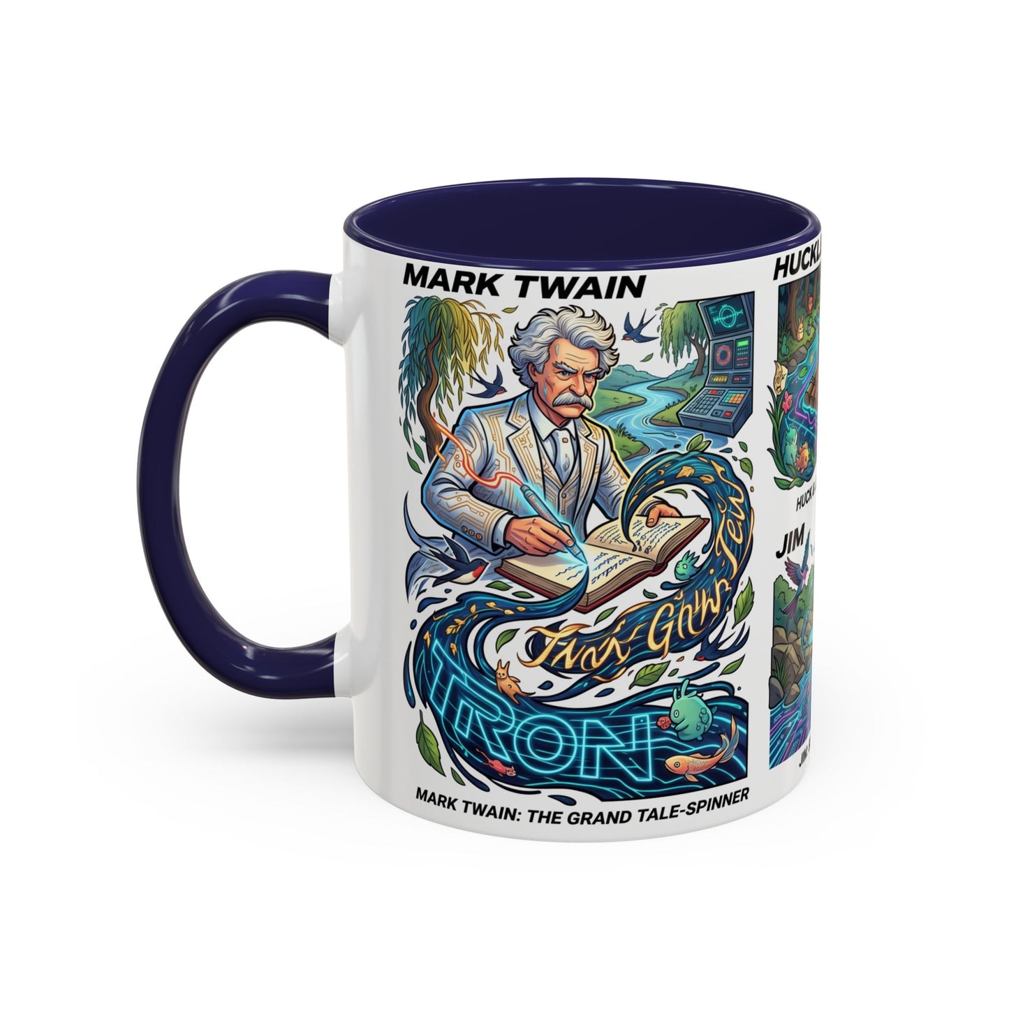 Classic Literature Collage Coffee Mug — Huckleberry Finn, Tom Sawyer & Becky Thatcher Art
