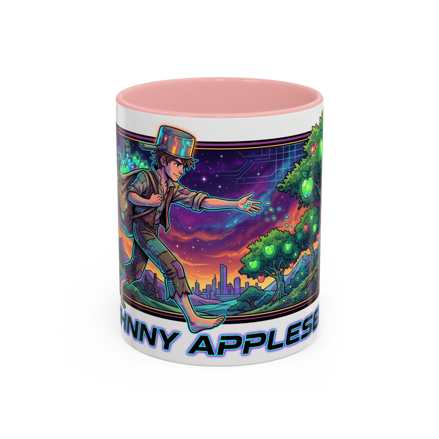 Johnny Appleseed Accent Coffee Mug — Colorful Retro Nature Art (11/15oz)