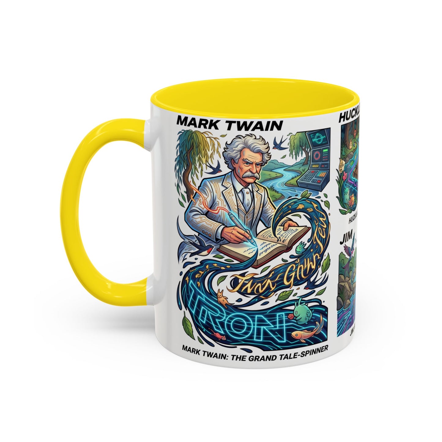 Classic Literature Collage Coffee Mug — Huckleberry Finn, Tom Sawyer & Becky Thatcher Art